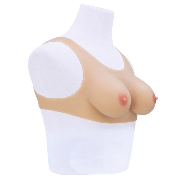 Buste faux seins, 100% silicone encolure ronde, Bonnet C