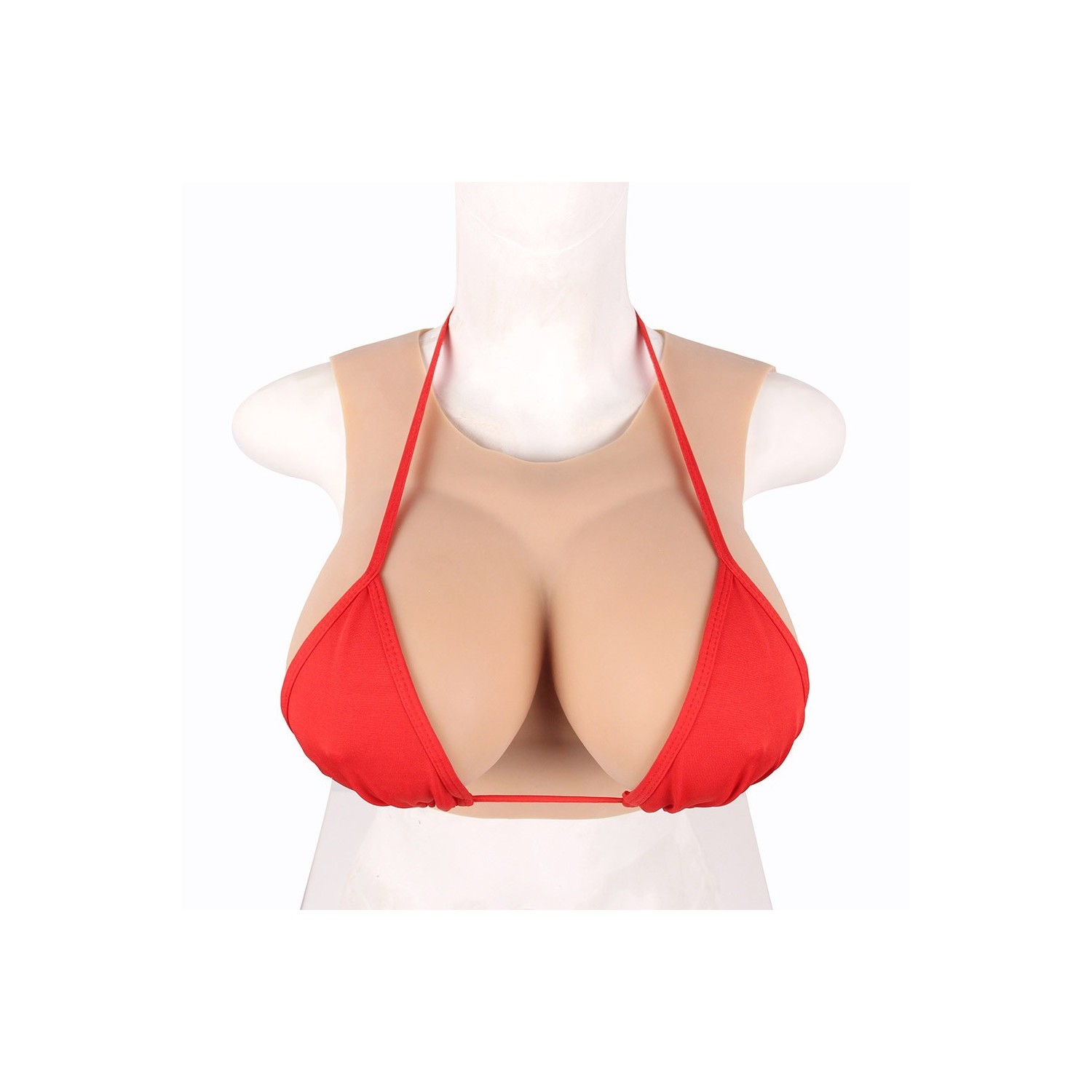 Buste faux seins, 100% silicone, encolure ronde, Bonnet F