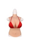 Buste long faux seins, 100% silicone, col haut, Bonnet C-D-E-G