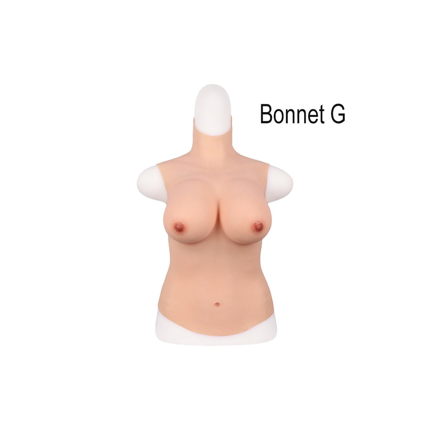 Buste long faux seins, 100% silicone, col haut, Bonnet C-D-E-G