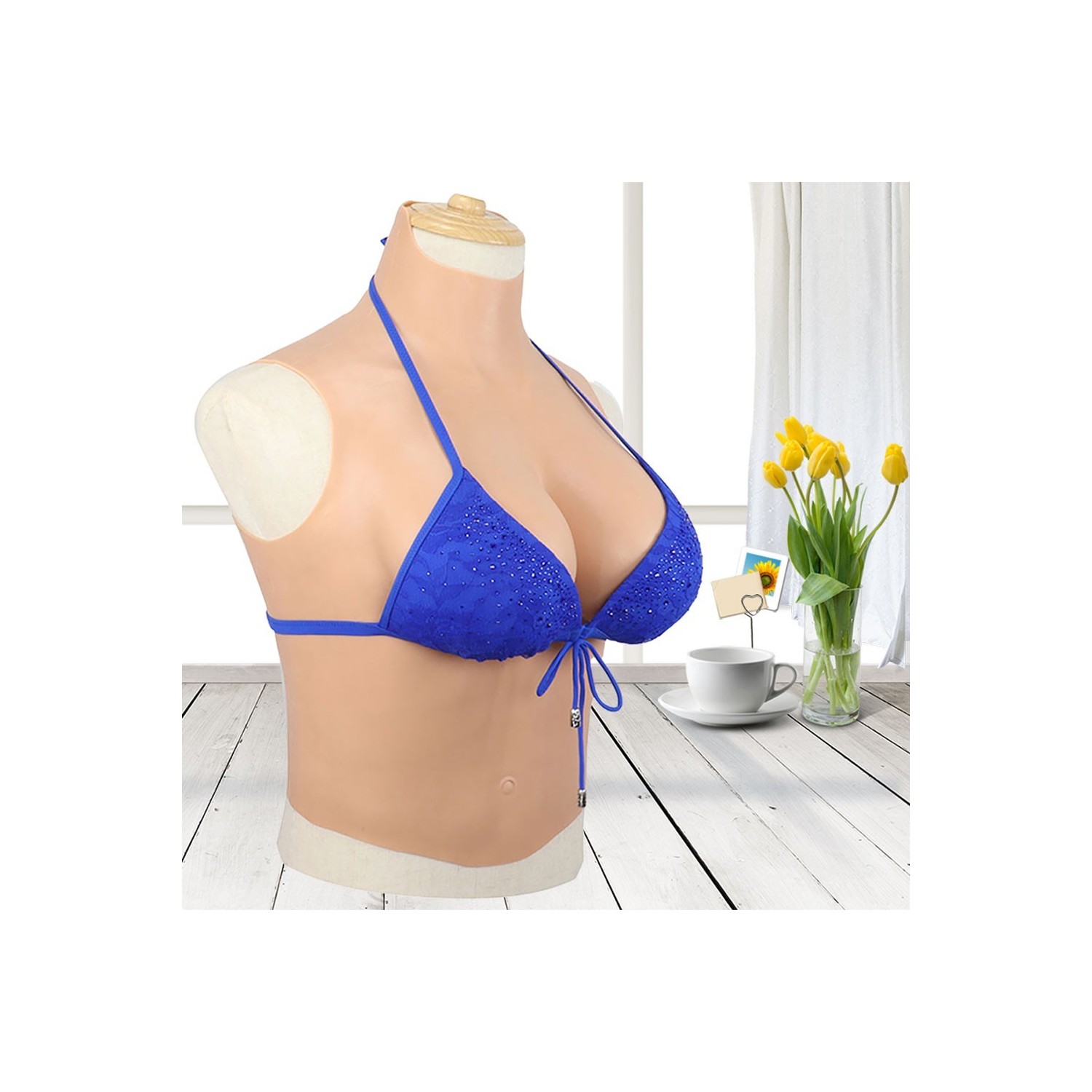 Buste long faux seins tendance, col haut, bonnet C-D