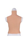 Buste long faux seins silicone, haut de gamme, col haut