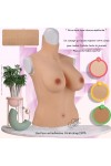 Buste long faux seins silicone, haut de gamme, col haut