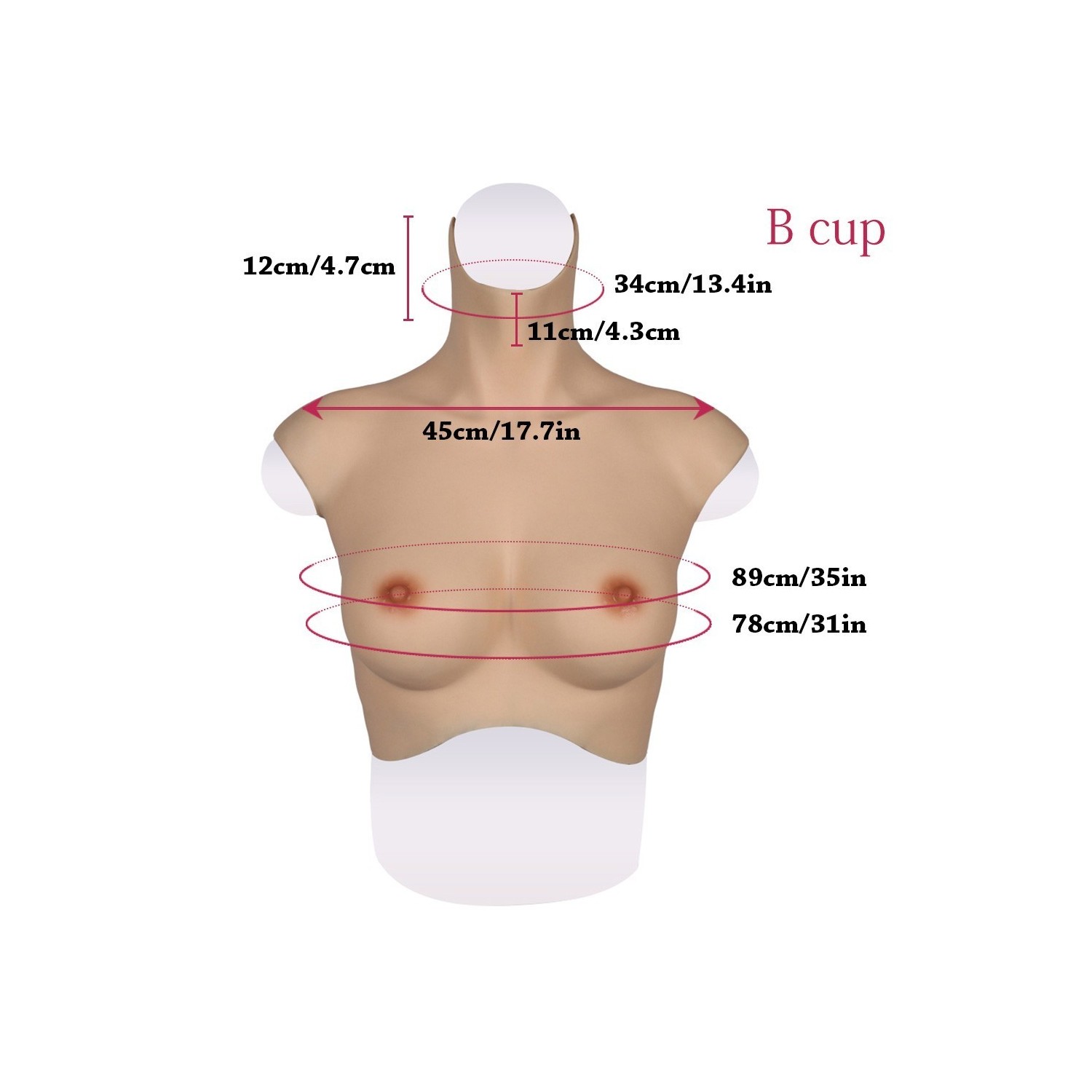 Buste faux seins new design, bonnet B, col haut