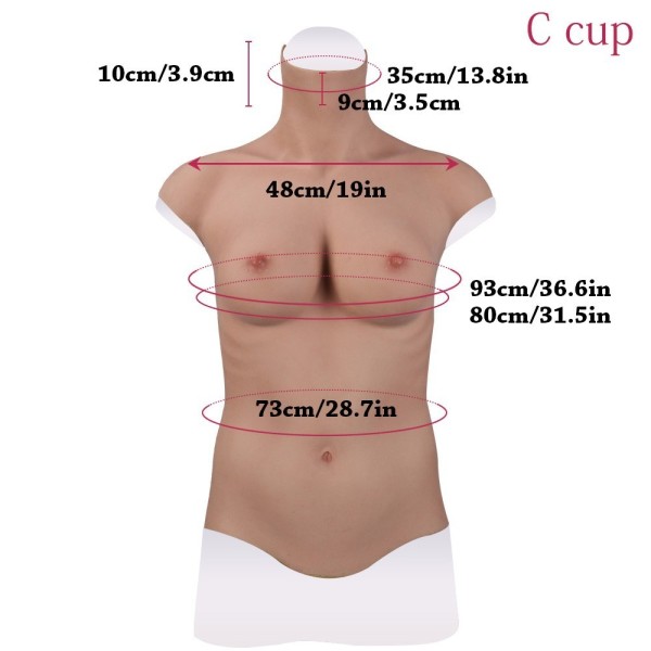 Buste long faux seins new design, col haut