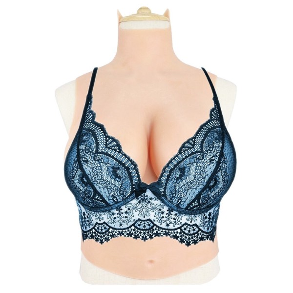 Buste long gros seins en silicone, col haut