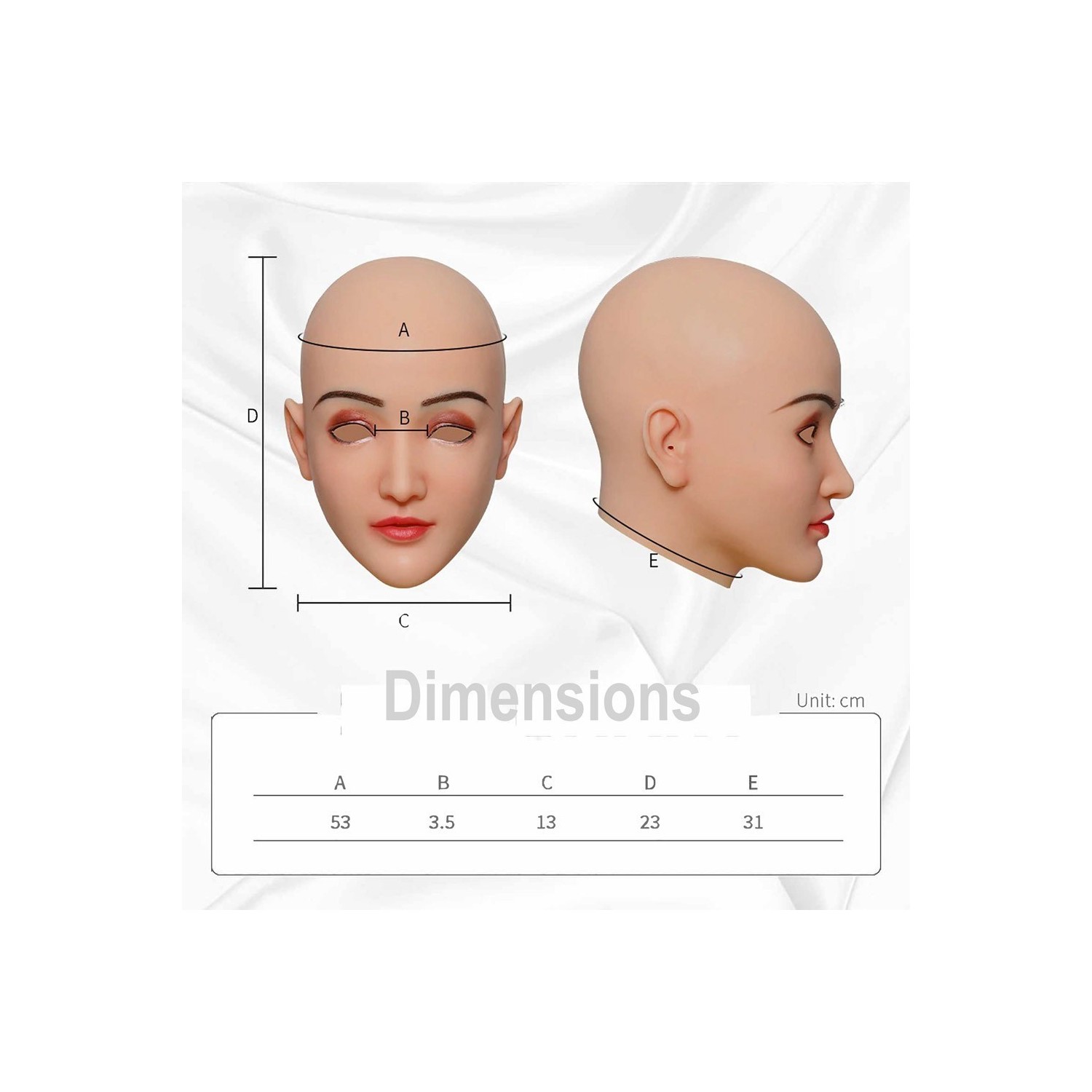 Masque féminin tête pleine, un visage réaliste