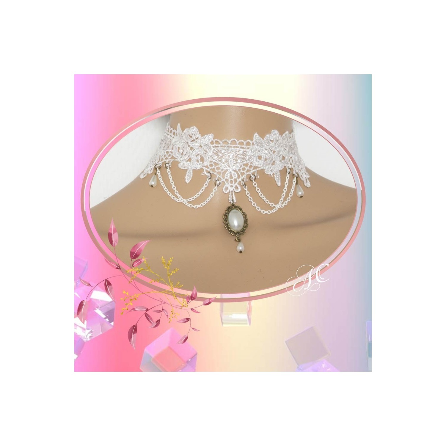 Ras de cou gothique dentelle et perles
