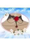 Collier ras du cou en dentelle, strass et rose rouge