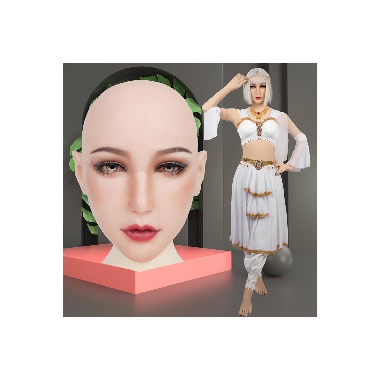Masque Féminin en silicone tête pleine ou demi-tête, avec maquillage