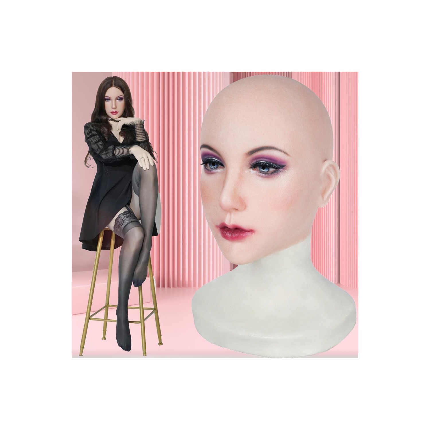 Masque réaliste en silicone tête pleine ou demi-tête, avec maquillage