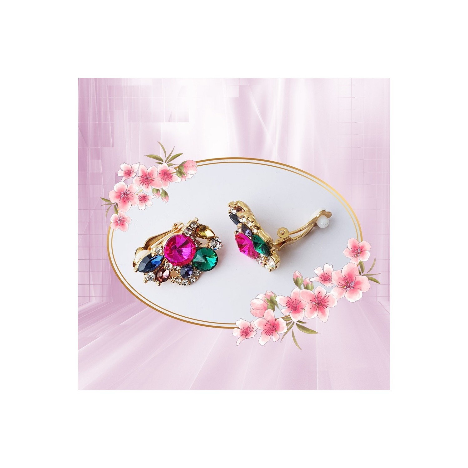 Boucles d'oreilles clips tendance, ornée de strass