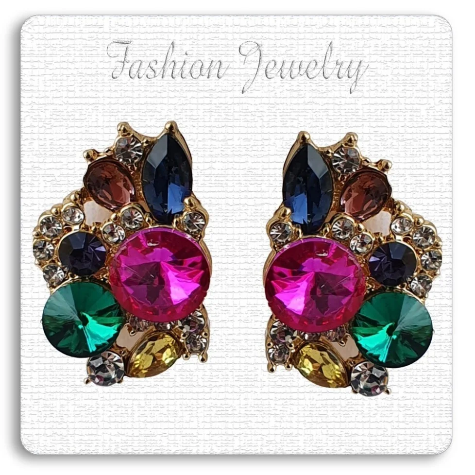 Boucles d'oreilles clips tendance, ornée de strass