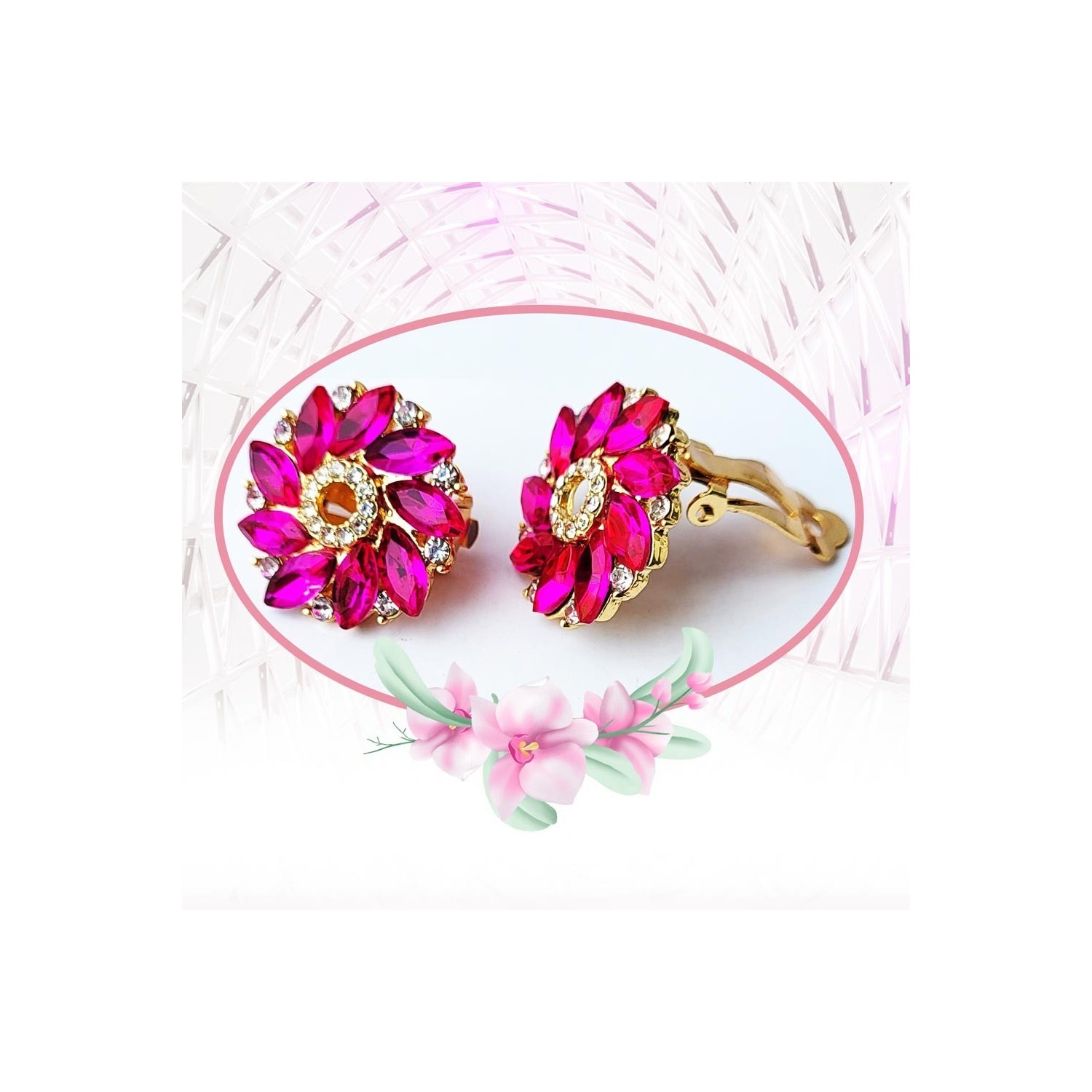 Boucles d'oreilles clips, un bouquet de pétales de fleurs