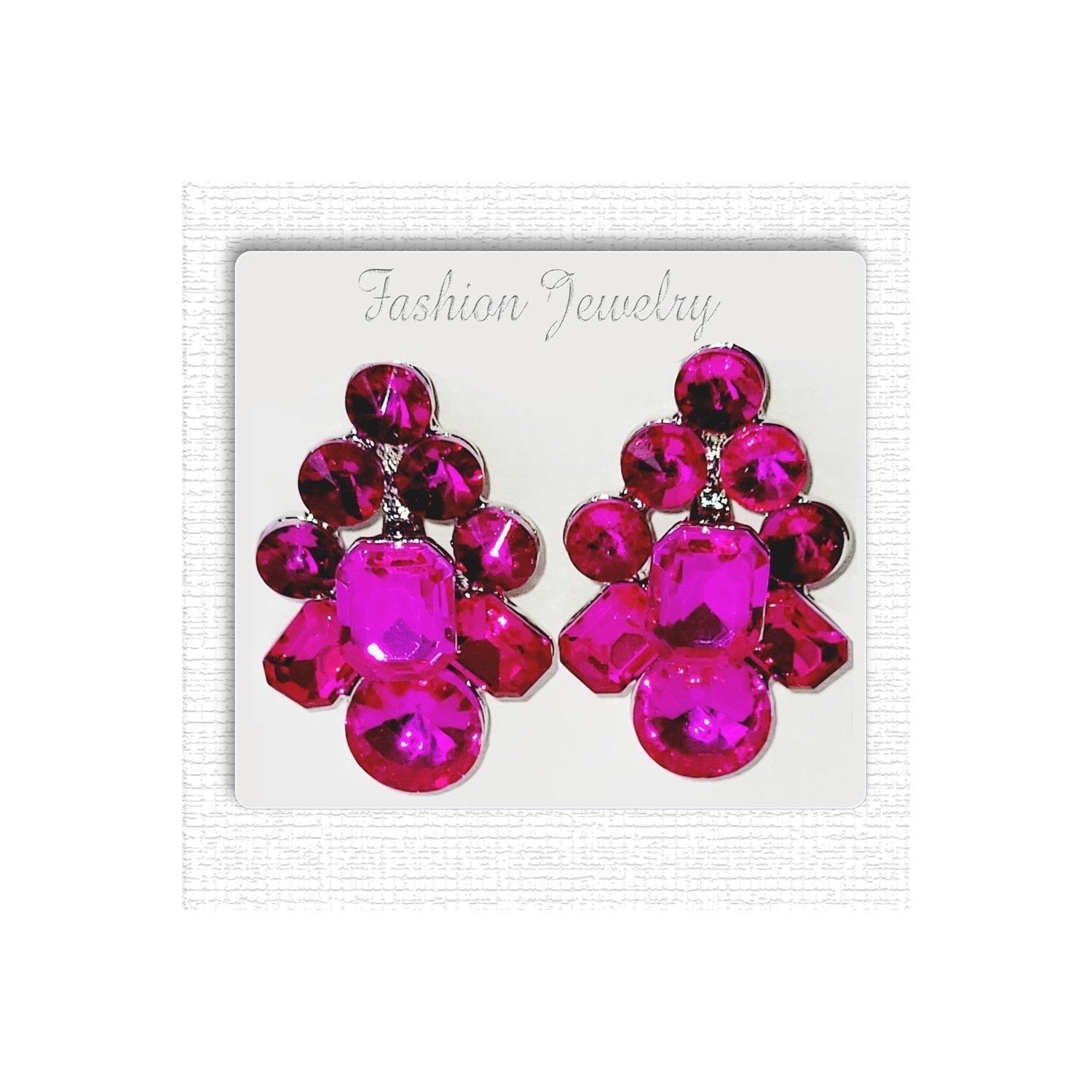 Boucles d'oreilles clips fuchsia, monture argentée
