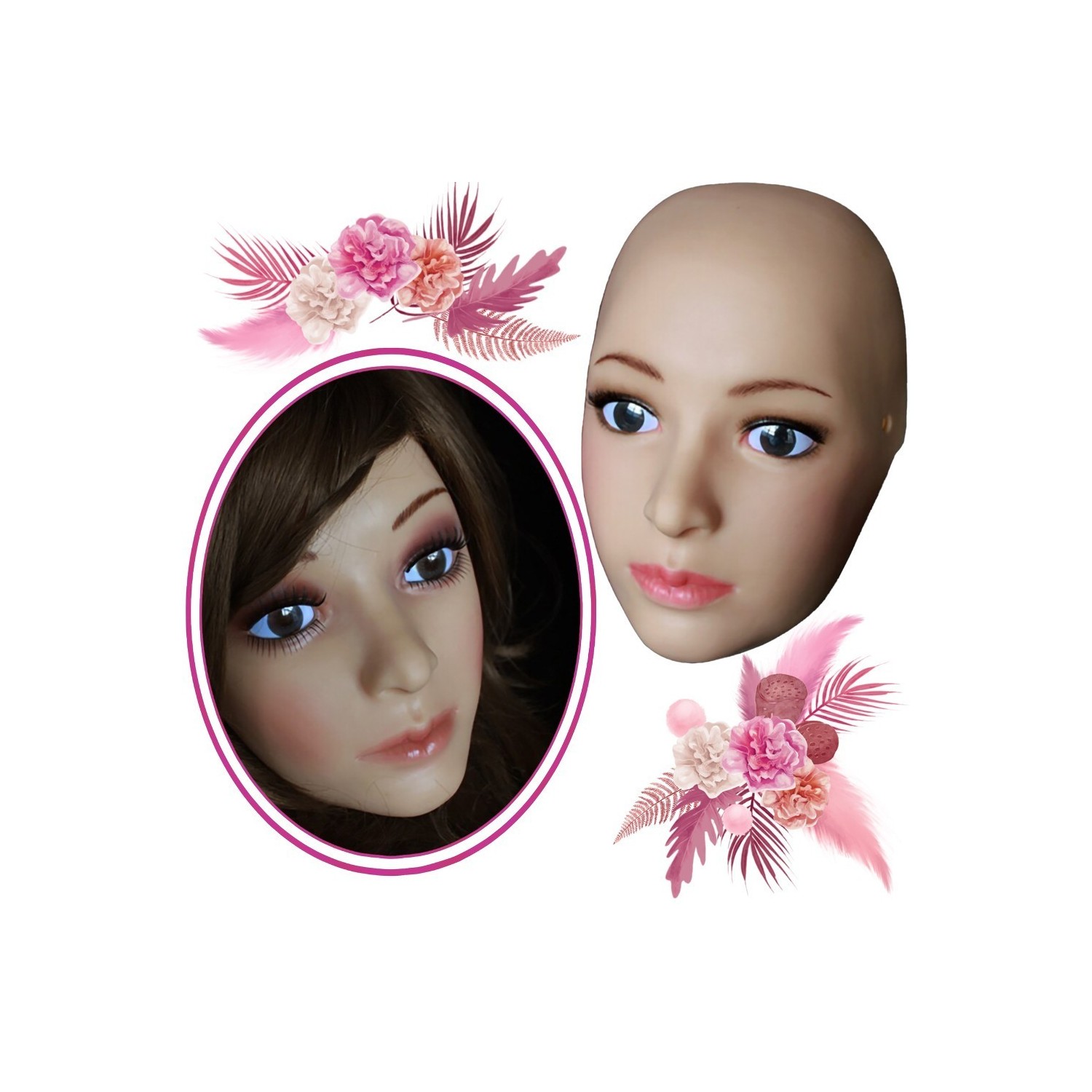 Masque silicone demi-tête, un visage femme réaliste Masque silicone demi-tête, un visage femme réaliste