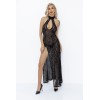Robe longue fendue en tulle léopard F288