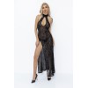 Robe longue fendue en tulle léopard F288