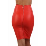 Jupe crayon wetlook rouge taille haute zip dos