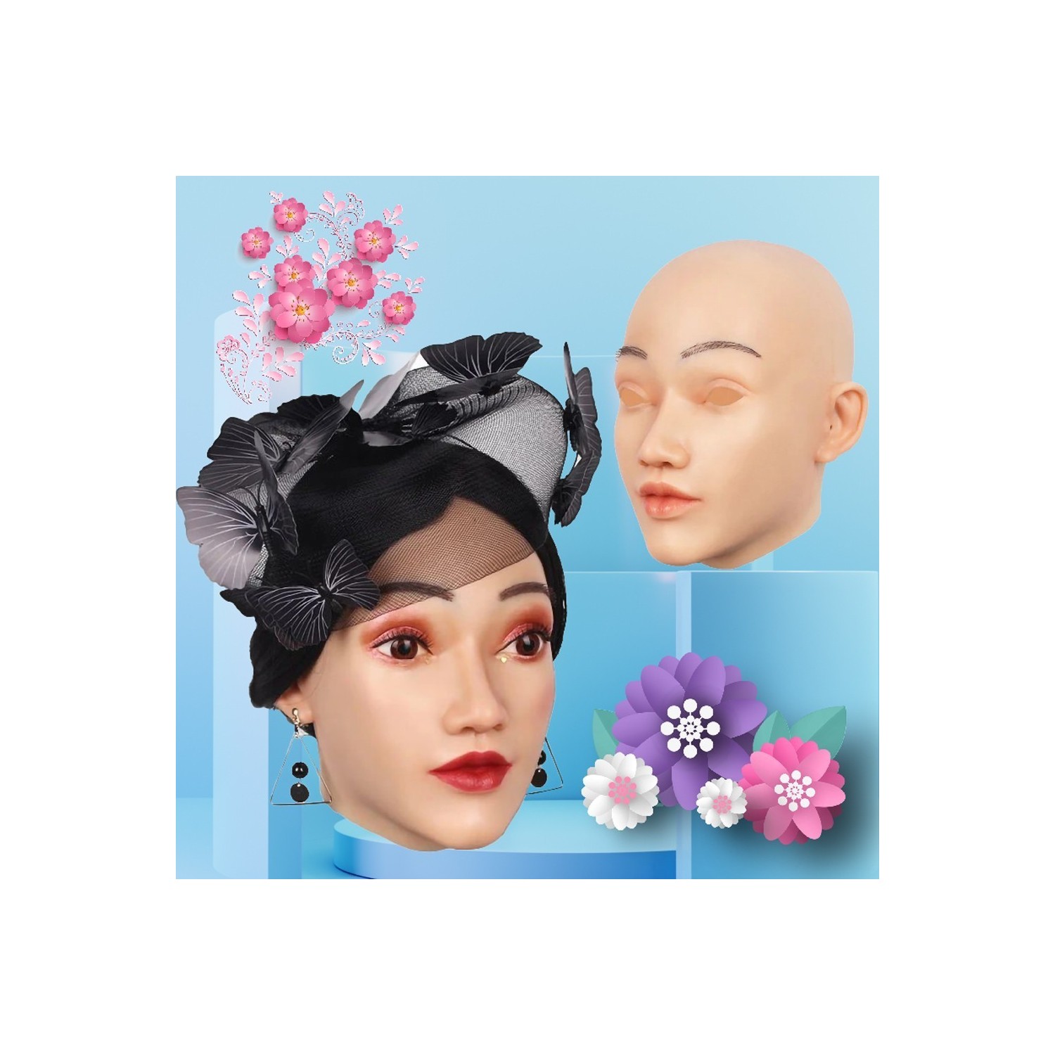 Masque en silicone tête pleine, visage réaliste