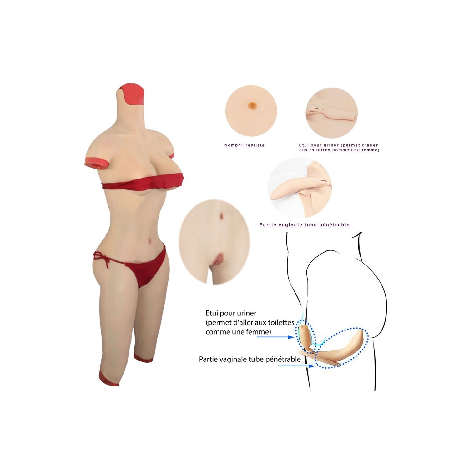 Combinaison faux seins en silicone