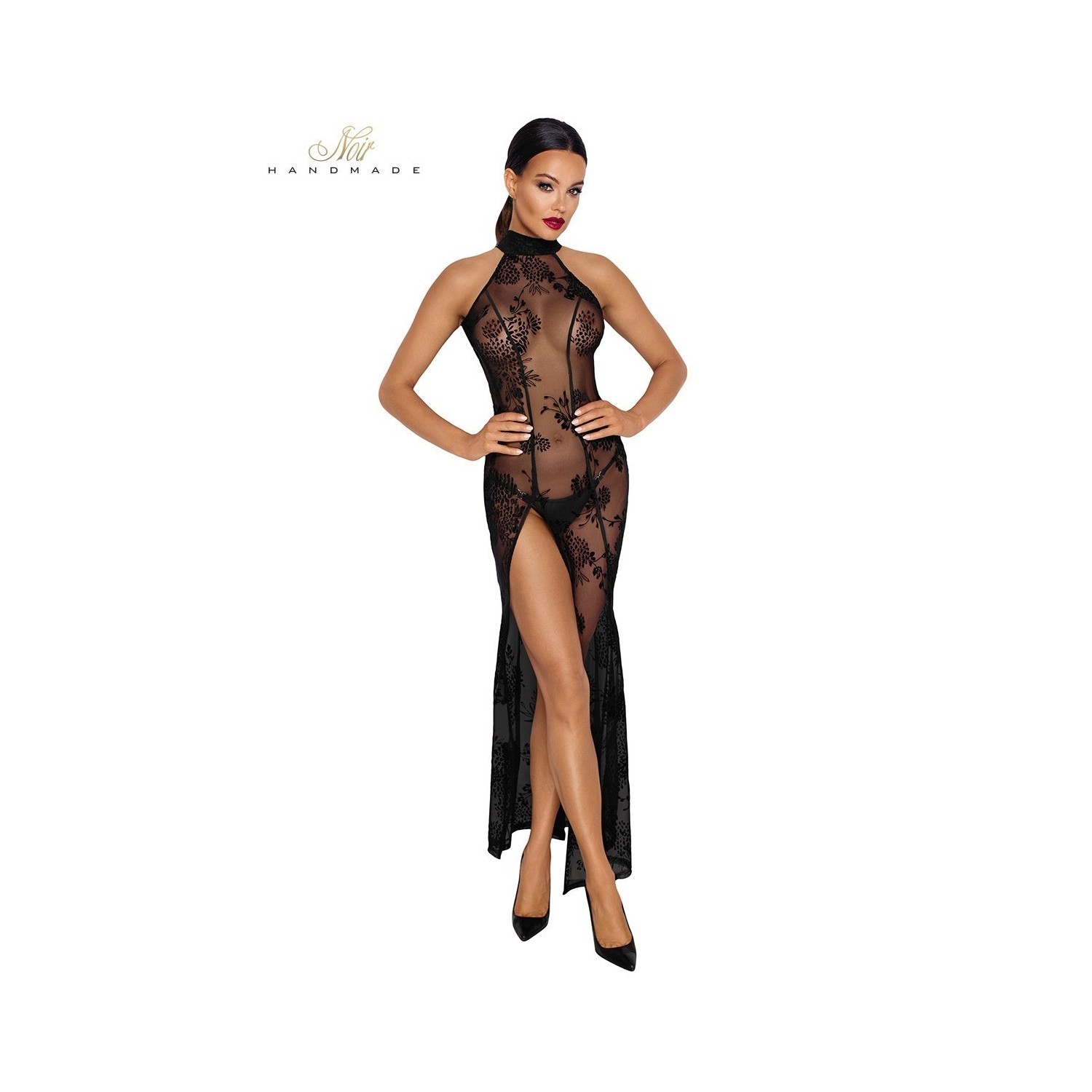 Robe longue en tulle floqué F239