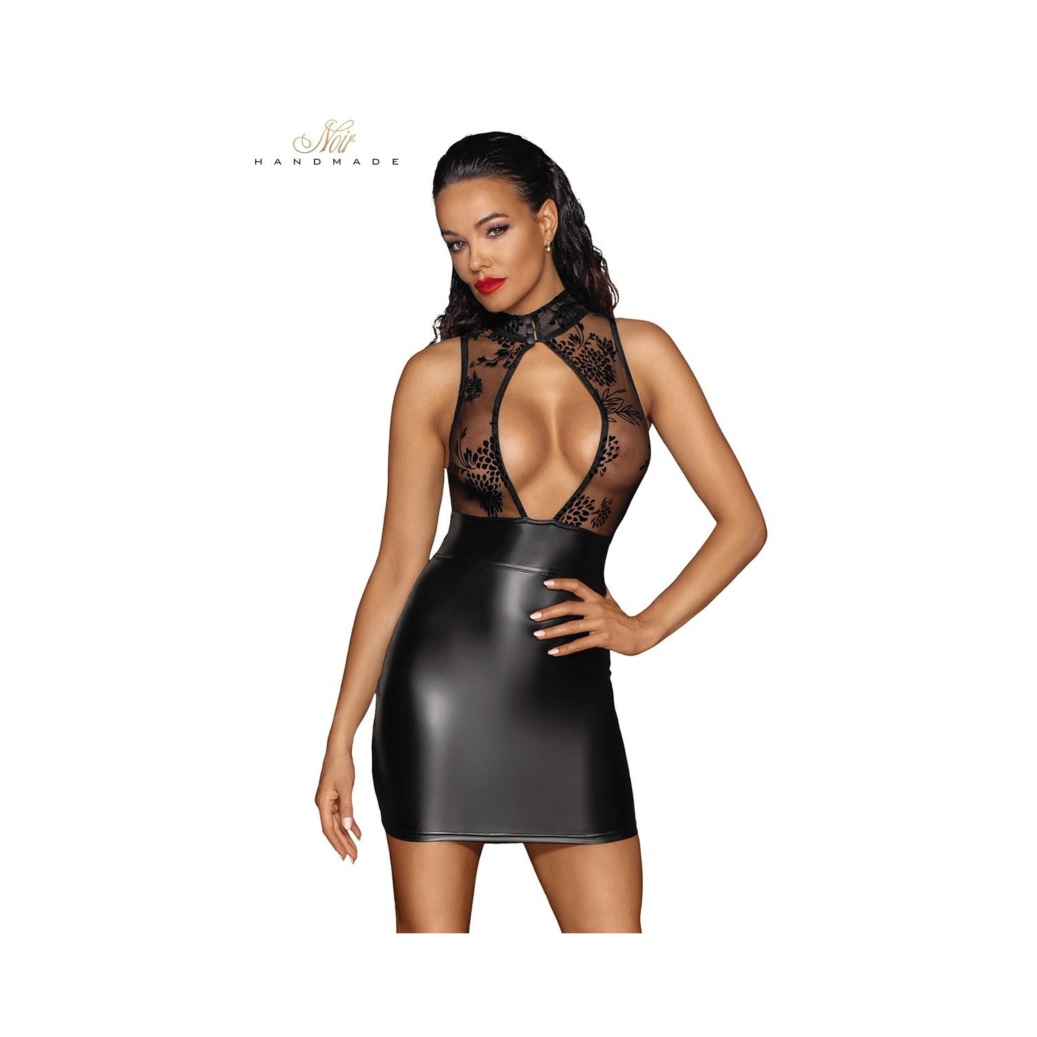 Robe courte wetlook et tulle F241