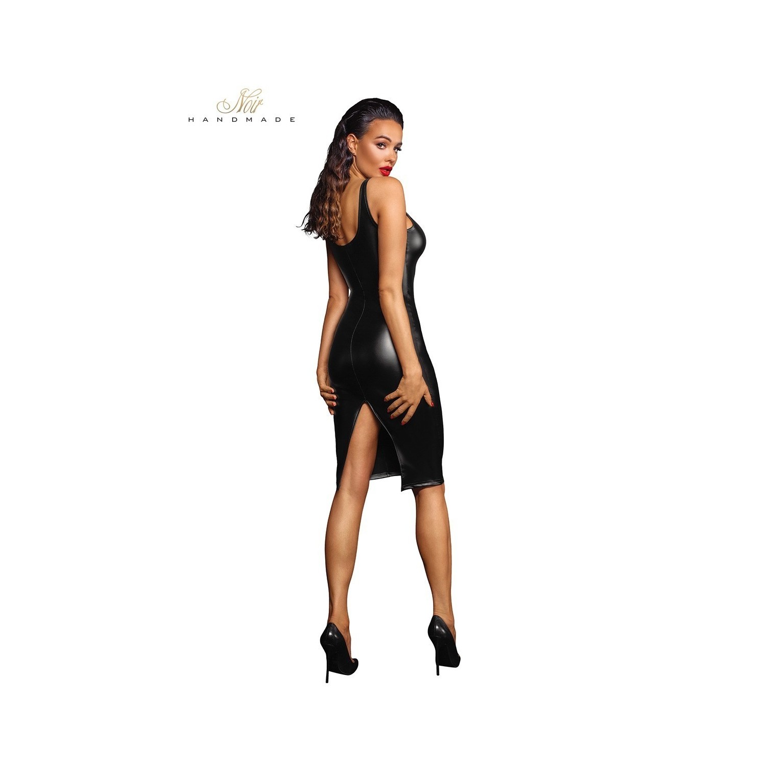 Robe cintrée fendue en wetlook F251
