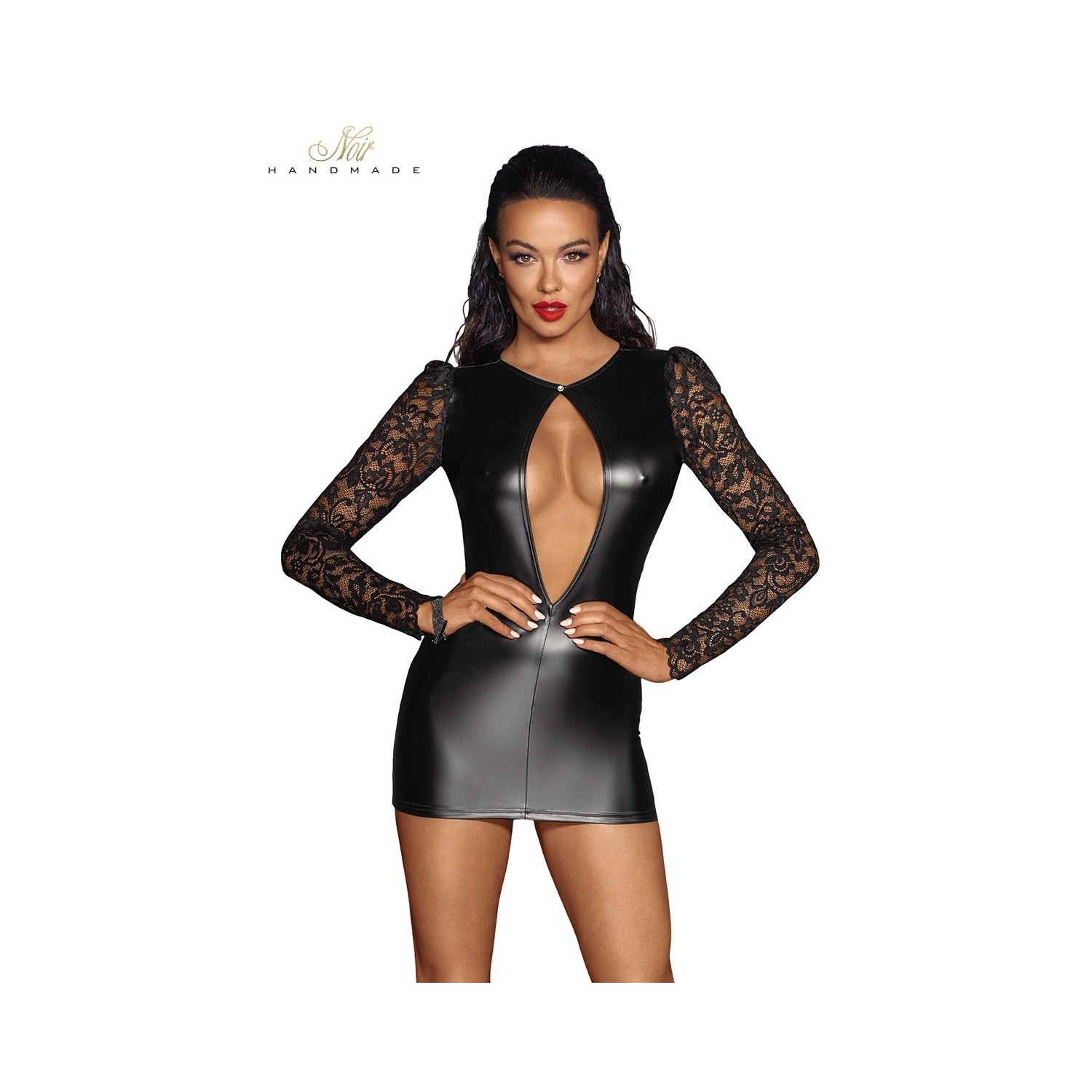 Mini robe wetlook et dentelle F253
