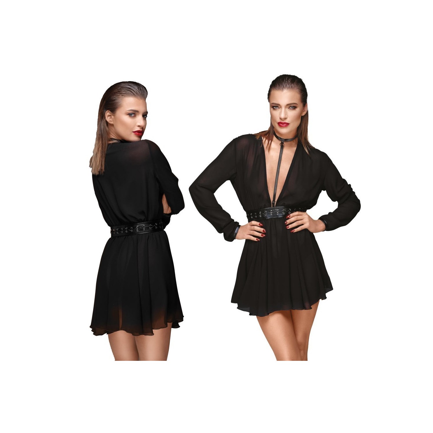 Minirobe en mousseline avec ceinture en cuir F150