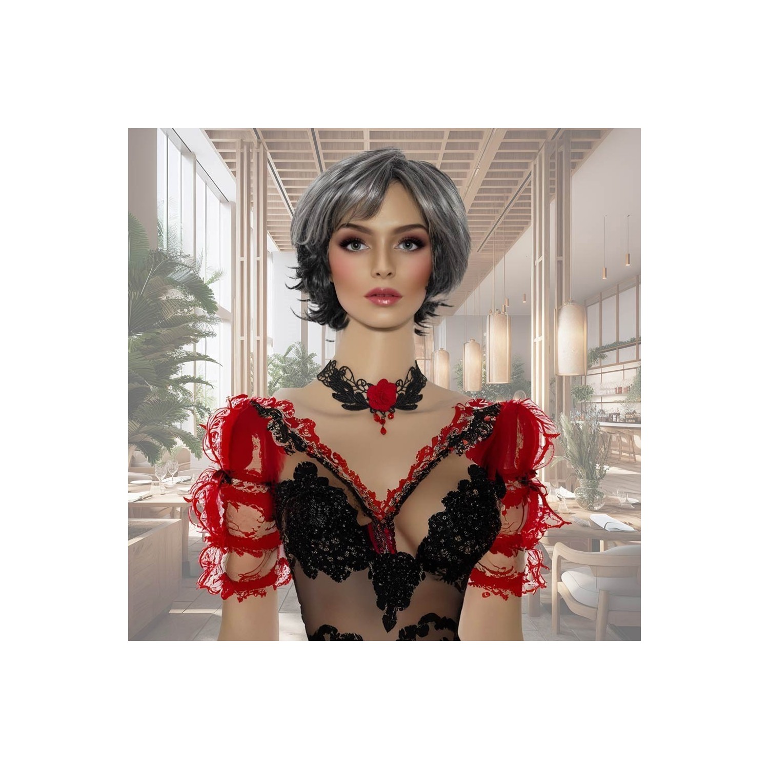 Collier gothique dentelle strass et rose