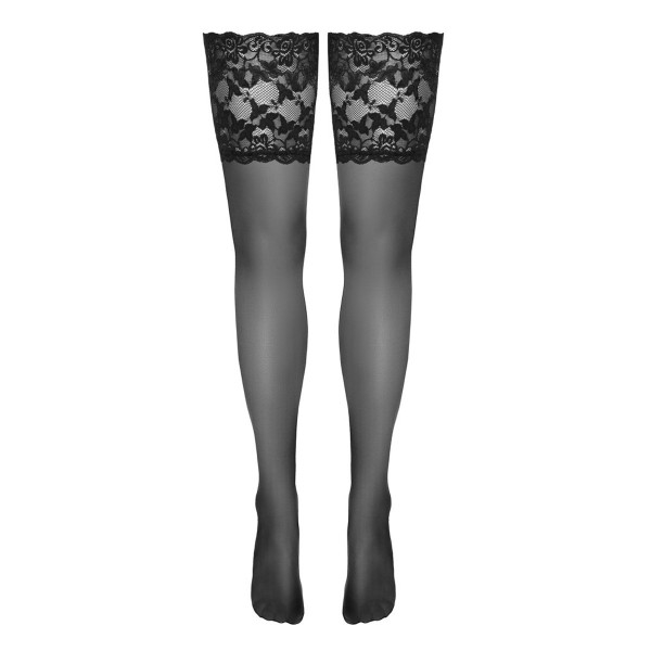 Bas autofixants large jarretière dentelle noir - Cotelli Lingerie