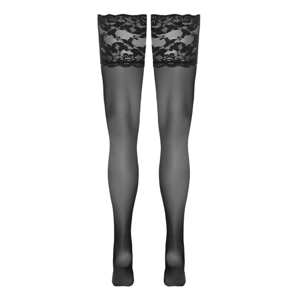 Bas autofixants large jarretière dentelle noir - Cotelli Lingerie