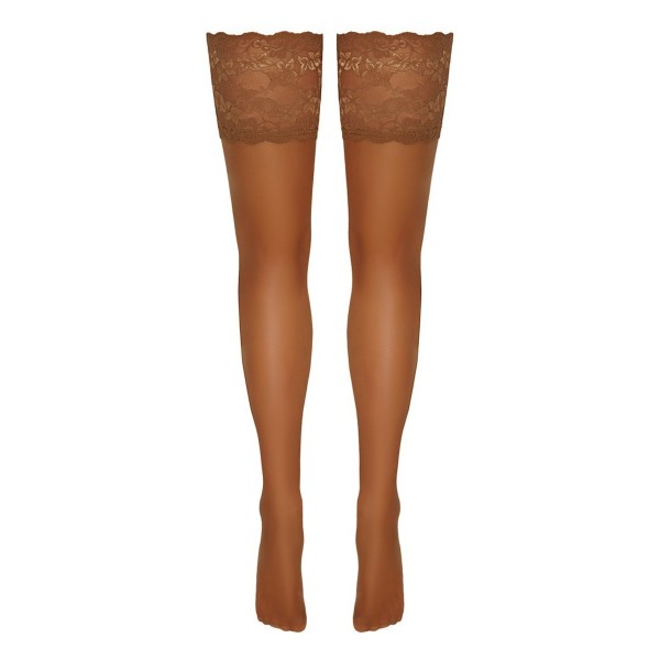 Bas autofixants large jarretière dentelle beige - Cotelli Legwear