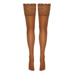 Bas autofixants large jarretière dentelle beige - Cotelli Legwear