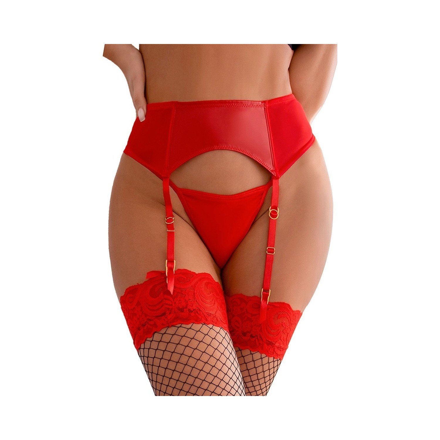 Porte-jarretelles wetlook avec string rouge
