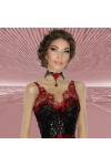 Collier ras du cou en dentelle, strass et rose rouge