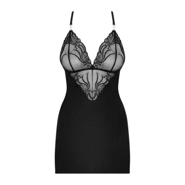 828-CHE-1 Nuisette et String - Noir
