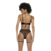 Ensemble 2 pièces, en vinyl et résille noir, soutien gorge seins nus et string avec zip fonctionnel - MAL2756GLBK