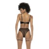 Ensemble 2 pièces, en vinyl et résille noir, soutien gorge seins nus et string avec zip fonctionnel - MAL2756GLBK