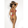 Ensemble lingerie sexy en vinyle rouge avec soutien-gorge et string - MAL2740RED