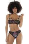 Deux-en-un, nuisette et ensemble trois pièces noir, tissu fleur exotique - MAL7496PRT
