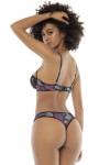 Deux-en-un, nuisette et ensemble trois pièces noir, tissu fleur exotique - MAL7496PRT