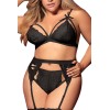 Ensemble 3 pièces noir grande taille  soutien-gorge string porte-jarretelles - MAL8221XBLK
