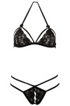Soutien-gorge en dentelle noire avec bonnets détachables et string - R221125410