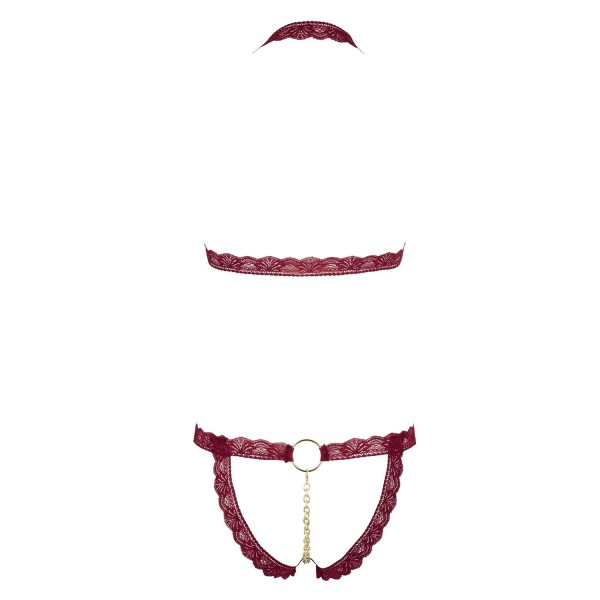 Soutien-gorge ouvert et string rouge à larges bandes sexy - R2213010