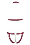 Soutien-gorge ouvert et string rouge à larges bandes sexy - R2213010