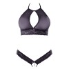 Soutien-gorge bandeau, en dentelle et résille noire et string ouvert - R2213648