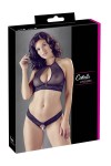 Soutien-gorge bandeau, en dentelle et résille noire et string ouvert - R2213648