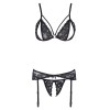 Ensemble trois pièces avec soutien-gorge fendu, porte-jarretelles et string noir - R2230348